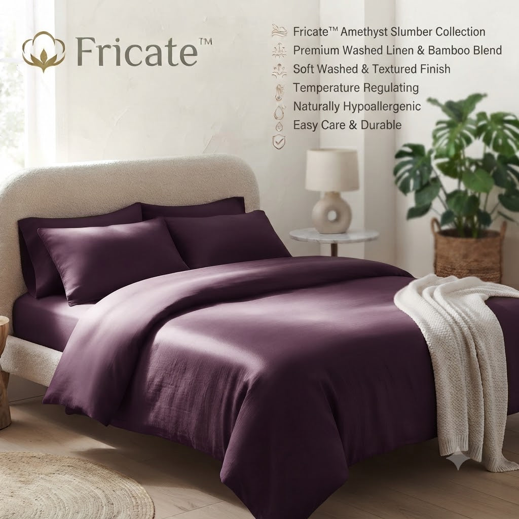 Fricate™ Serene Slumber Collection – The "Amethyst" Deep Purple Washed Linen &amp; Rayon from Bamboo Duvet Cover Set